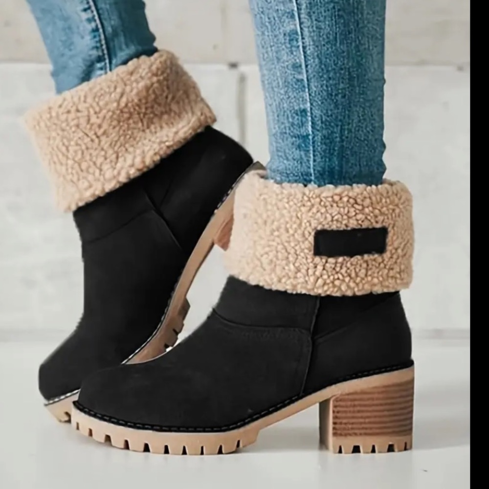 Women's Warm Plush Lined Boots Chunky Heeled Ankle Boots, Classic Chelsea Boots